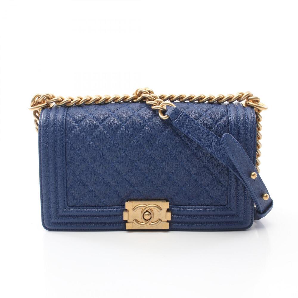 Chanel Boy Shoulder Bag Caviar Leather Grained Calfskin Blue